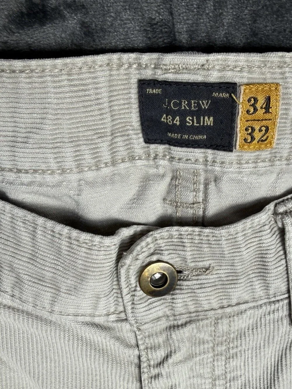 J.Crew 484 Slim Fit Corduroy Pants Mens 34x32 Tan Gray 100% Cotton Cords
